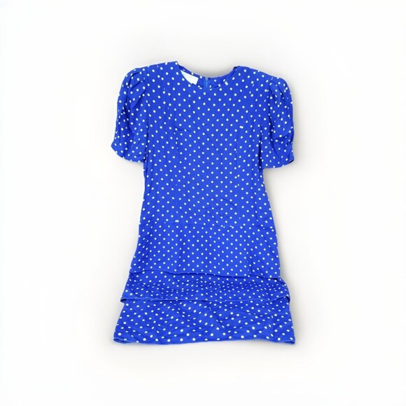 Maggy London Blue White Rayon Polka Dot Dress Sz 12 Vtg 80s Retro Feminine - Picture 1 of 5